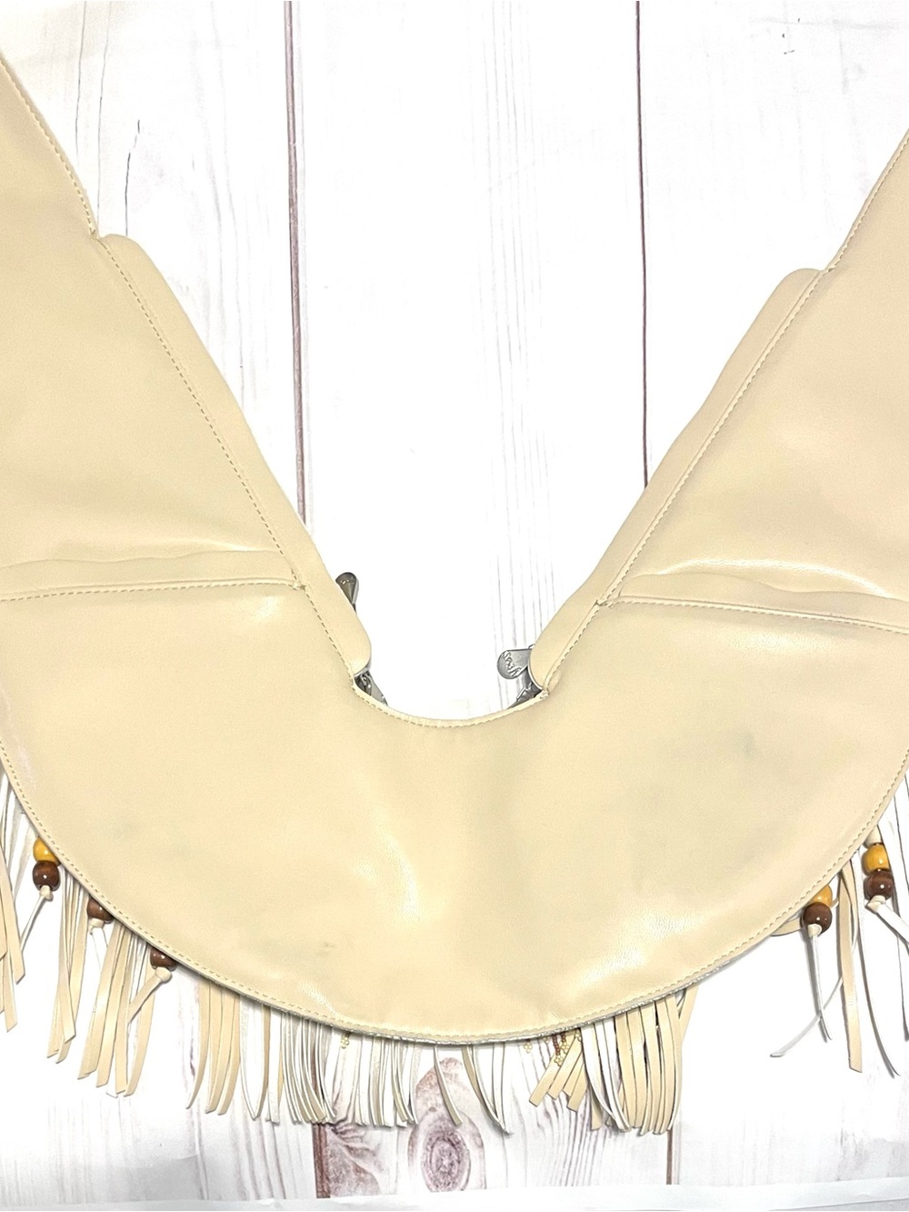 Sash Bag Vegan Leather Tan Fringed Crossbody Bag with Embellishments - Picture 10 of 16